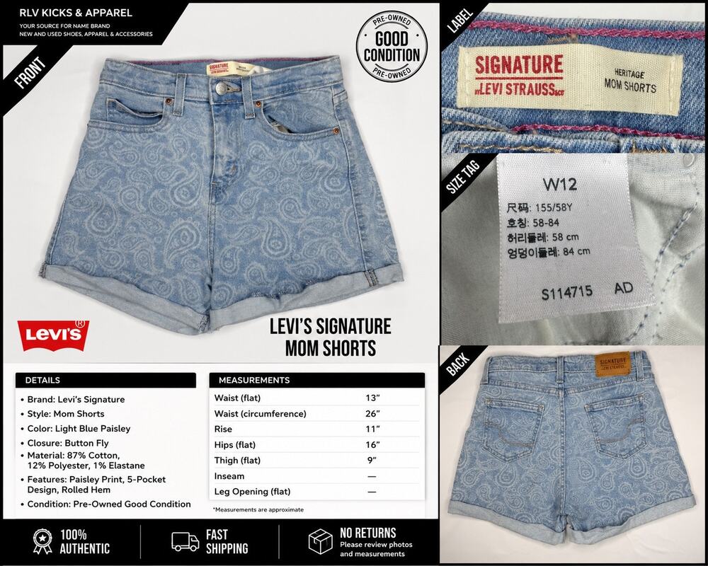 Levi Signature Heritage Mom Shorts Paisley Print High Rise Size 12